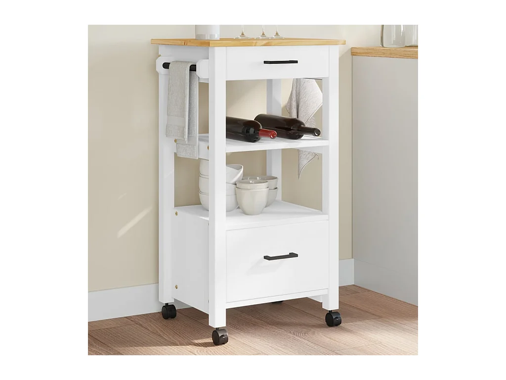Carrello da Cucina MONZA 48x40x90 cm in Legno Massello di Pino