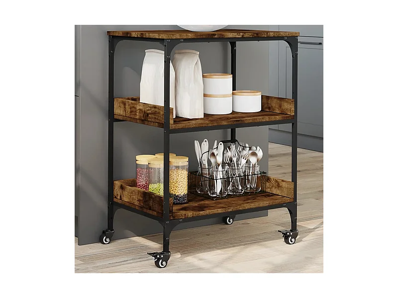 Chariot de cuisine chêne fumé 60x41x80,5 cm bois d'ingénierie
