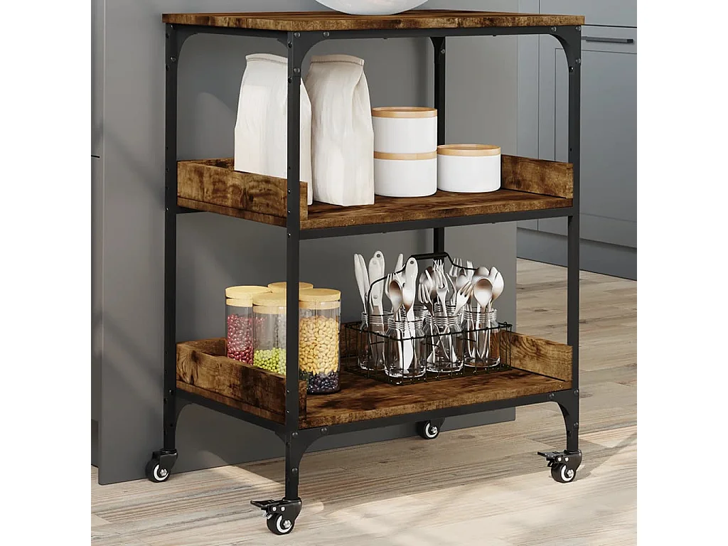 Chariot de cuisine chêne fumé 60x41x80,5 cm bois d'ingénierie