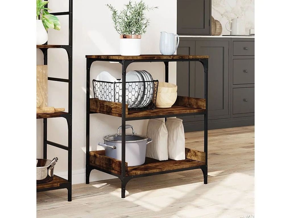 Chariot de cuisine chêne fumé 60x41x80,5 cm bois d'ingénierie