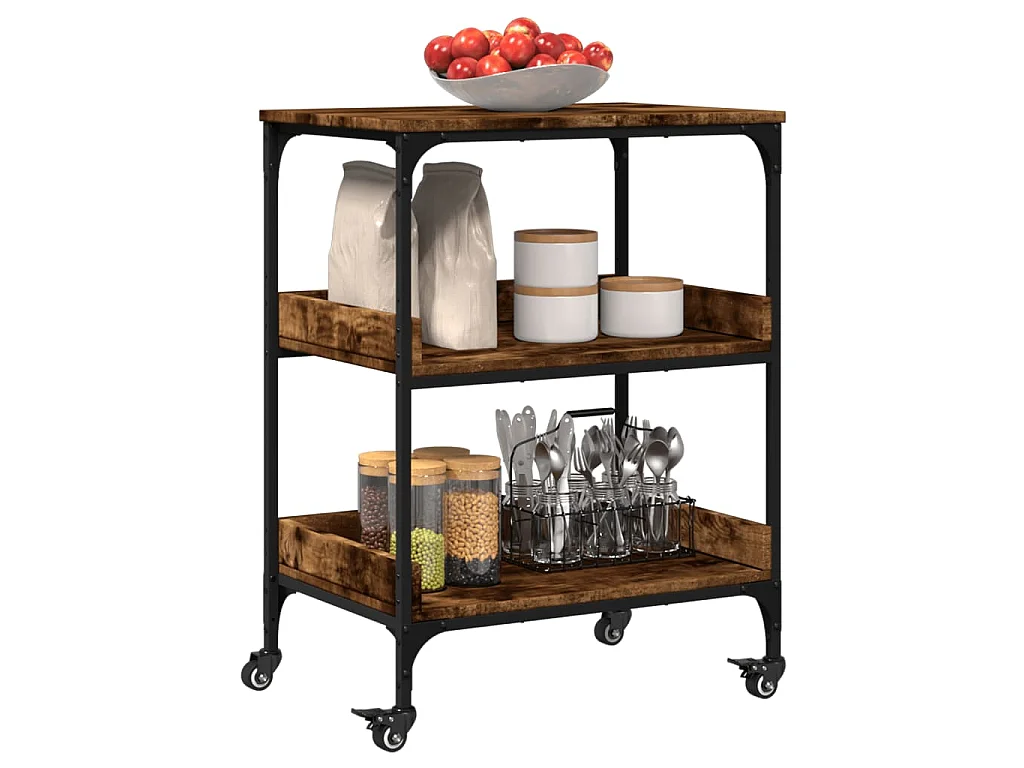 Chariot de cuisine chêne fumé 60x41x80,5 cm bois d'ingénierie