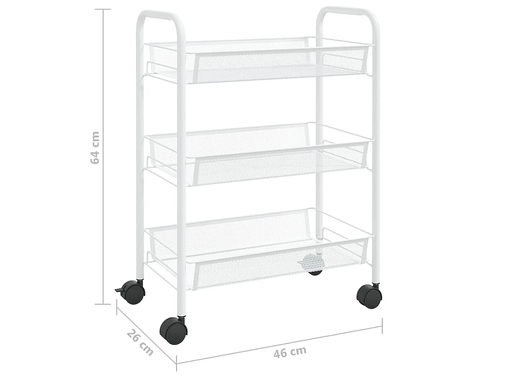 Chariot de cuisine à 3 niveaux Blanc 46x26x64 cm Fer