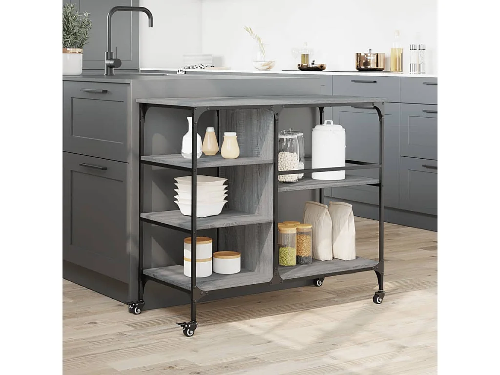 Chariot de cuisine sonoma gris 100x45x89,5 cm bois d'ingénierie