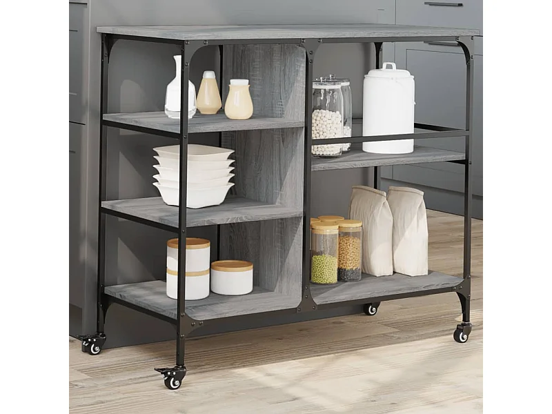 Chariot de cuisine sonoma gris 100x45x89,5 cm bois d'ingénierie