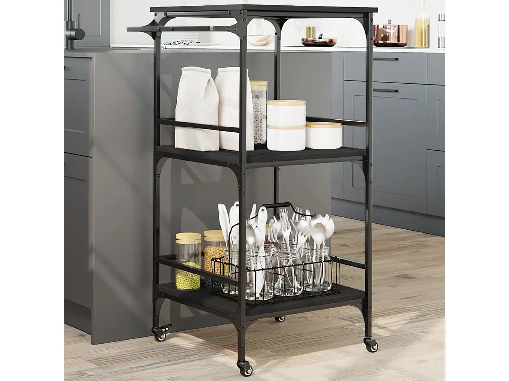 Keukentrolley 60,5x50x105 cm bewerkt hout zwart