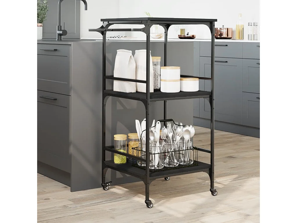 Keukentrolley 60,5x50x105 cm bewerkt hout zwart