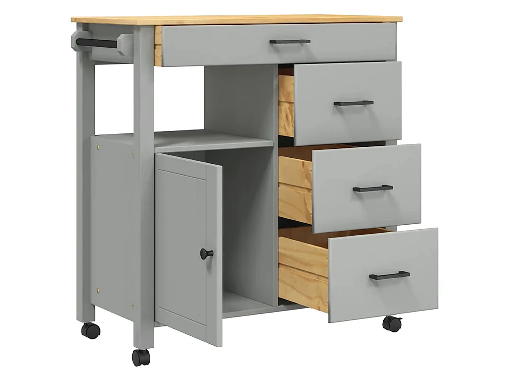 Chariot de cuisine MONZA 84x40x88,5 cm gris bois massif de pin