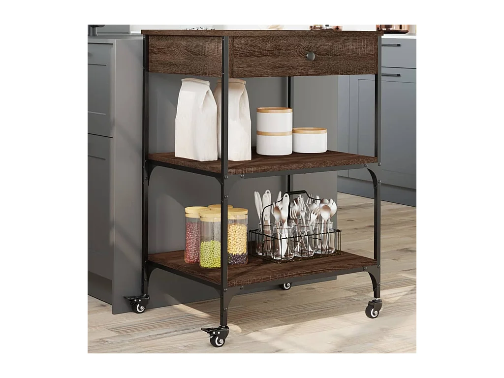 Chariot de cuisine chêne marron 60x48x89,5 cm bois d'ingénierie