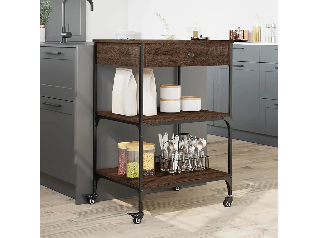 Carrello Cucina Rovere Marrone 60x48x89,5 cm Legno Multistrato