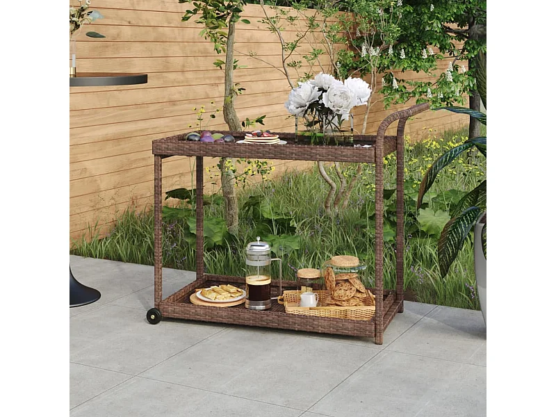 Carrello da Bar Marrone 100x45x83 cm in Polyrattan