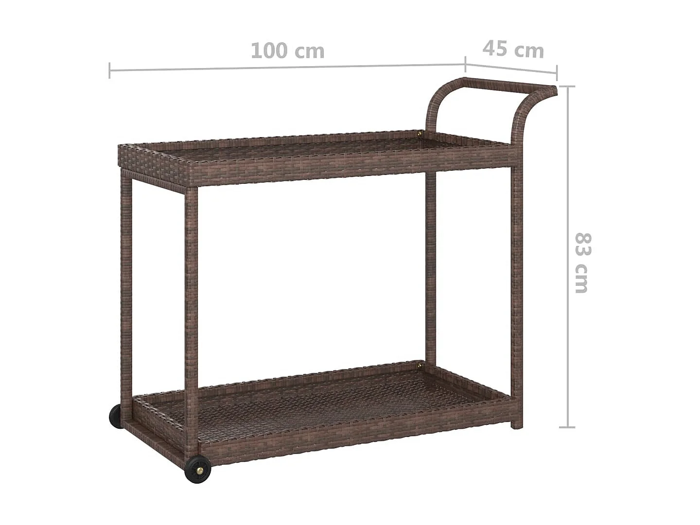 Serveerwagen 100x45x83 cm poly rattan bruin