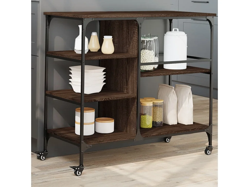 Carrello Cucina Rovere Marrone 100x45x89,5 cm Legno Multistrato