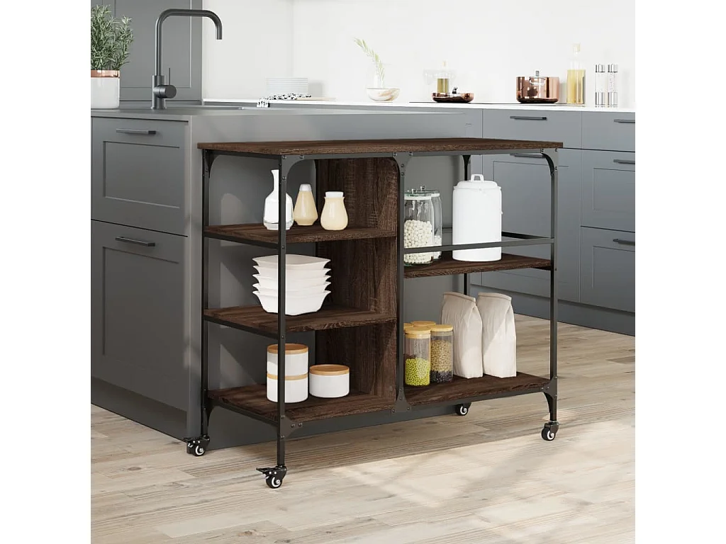Carrello Cucina Rovere Marrone 100x45x89,5 cm Legno Multistrato