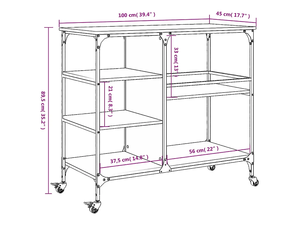 Keukentrolley 100x45x89,5 cm bewerkt hout bruin eikenkleurig