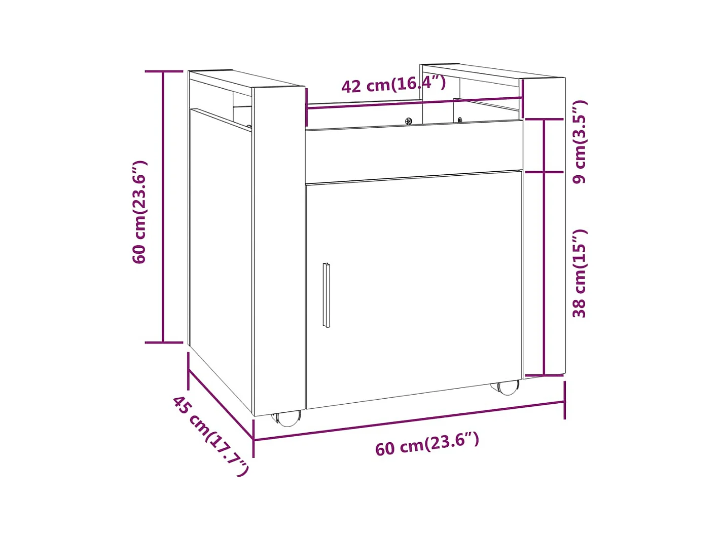 Carrito de escritorio contrachapada gris hormigón 60x45x60 cm