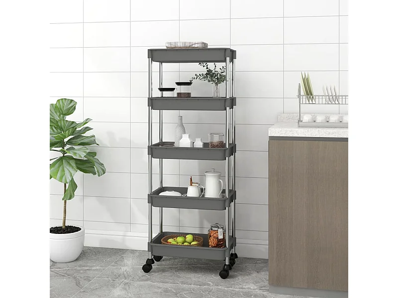 Carrello da Cucina 5 Ripiani Grigio 42x29x128 cm Ferro e ABS