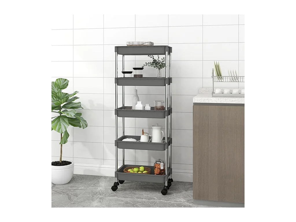 Chariot de cuisine 5 niveaux Gris 42x29x128 cm Fer et ABS