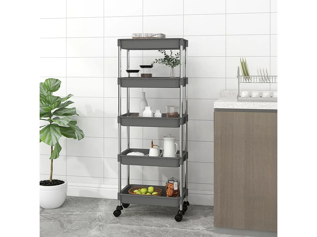 Keukentrolley 5-laags 42x29x128 cm ijzer en ABS grijs