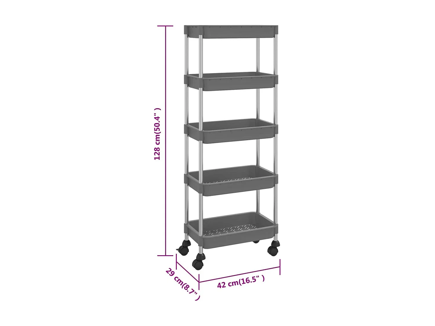 Keukentrolley 5-laags 42x29x128 cm ijzer en ABS grijs