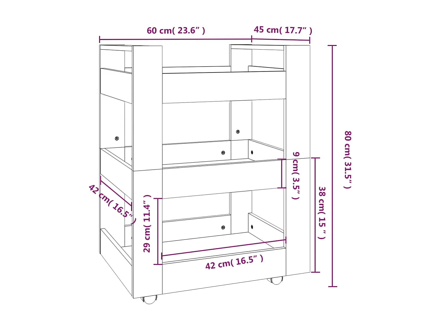 Küchenwagen Grau Sonoma 60x45x80 cm Holzwerkstoff