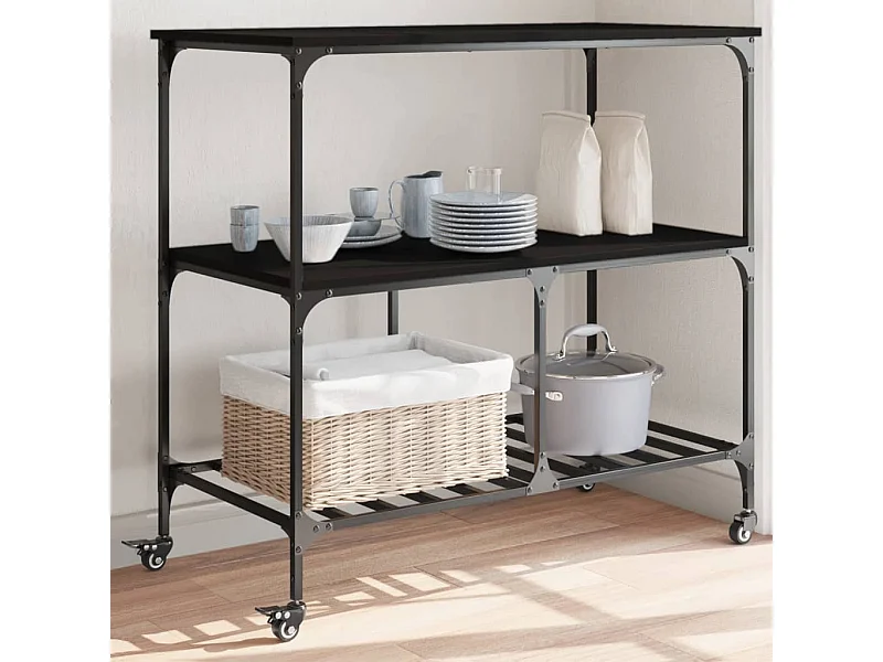 Carrello da Cucina Nero 100x50x95 cm in Legno Multistrato