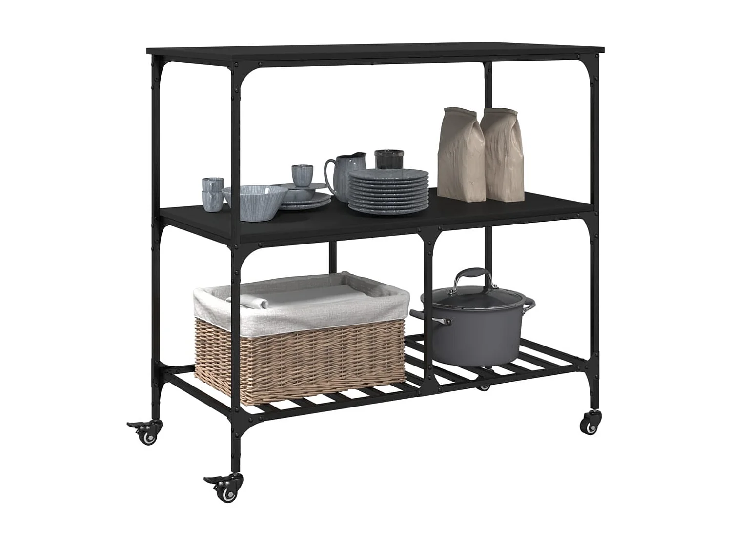 Carrinho de cozinha 100x50x95 cm derivados de madeira preto