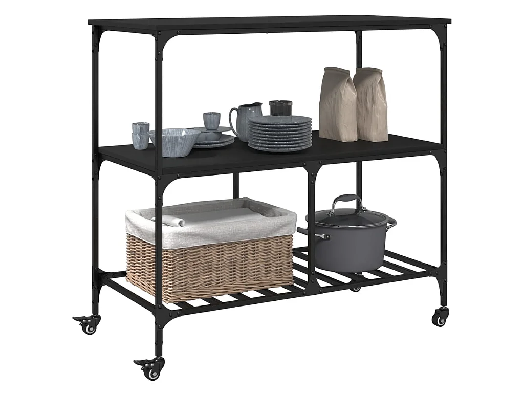 Chariot de cuisine noir 100x50x95 cm bois d'ingénierie