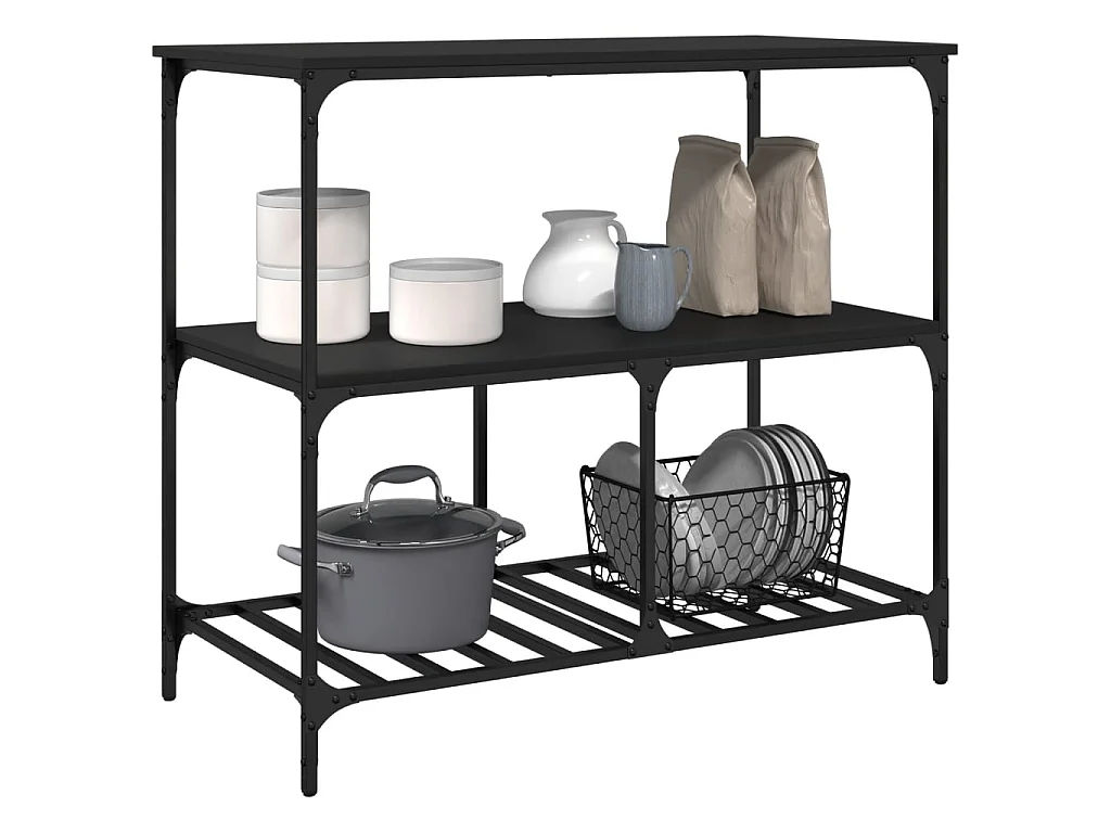 Chariot de cuisine noir 100x50x95 cm bois d'ingénierie