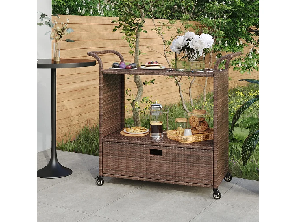 Barwagen mit Schublade Braun 100x45x97 cm Poly Rattan