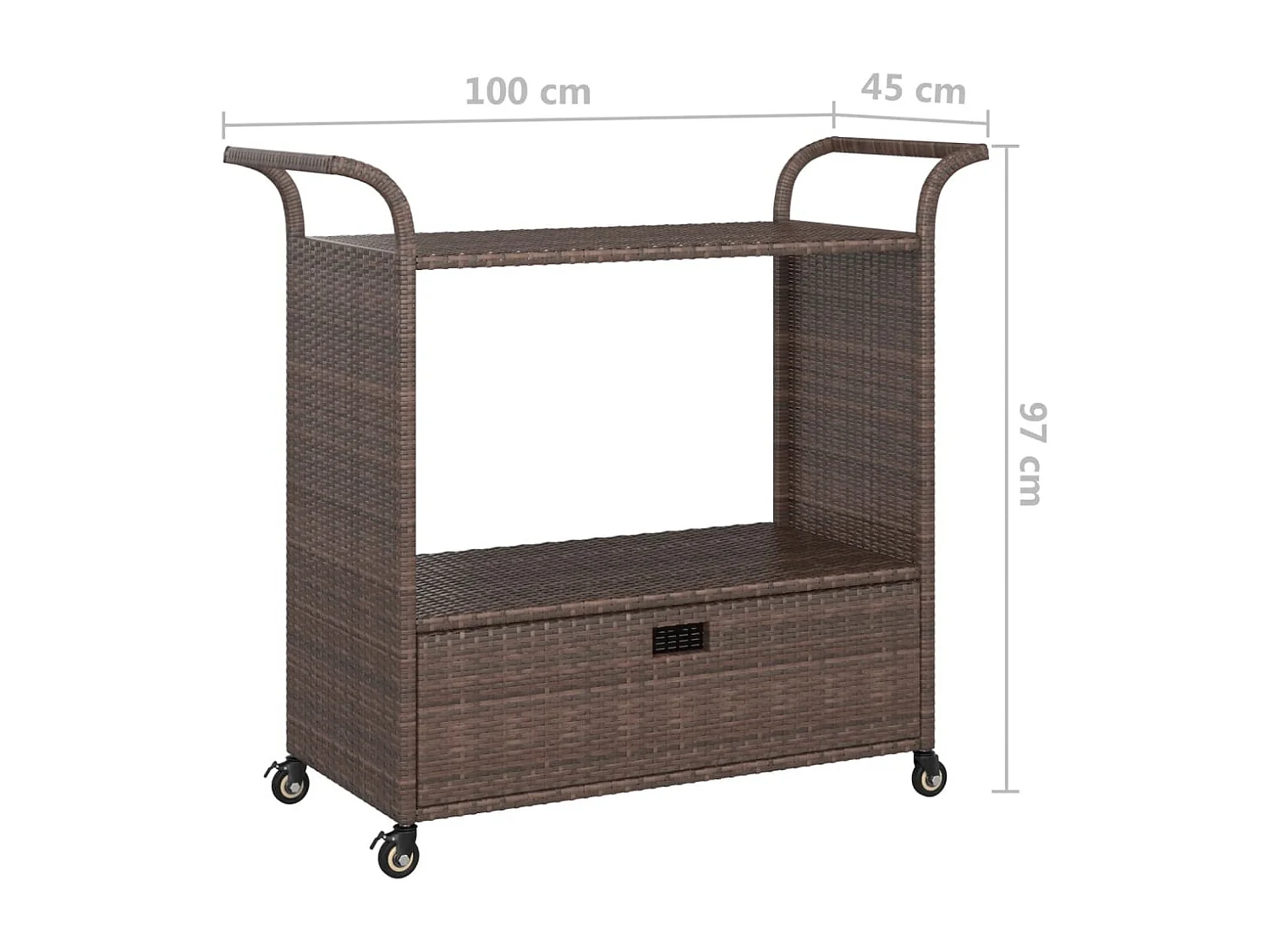 Barwagen mit Schublade Braun 100x45x97 cm Poly Rattan