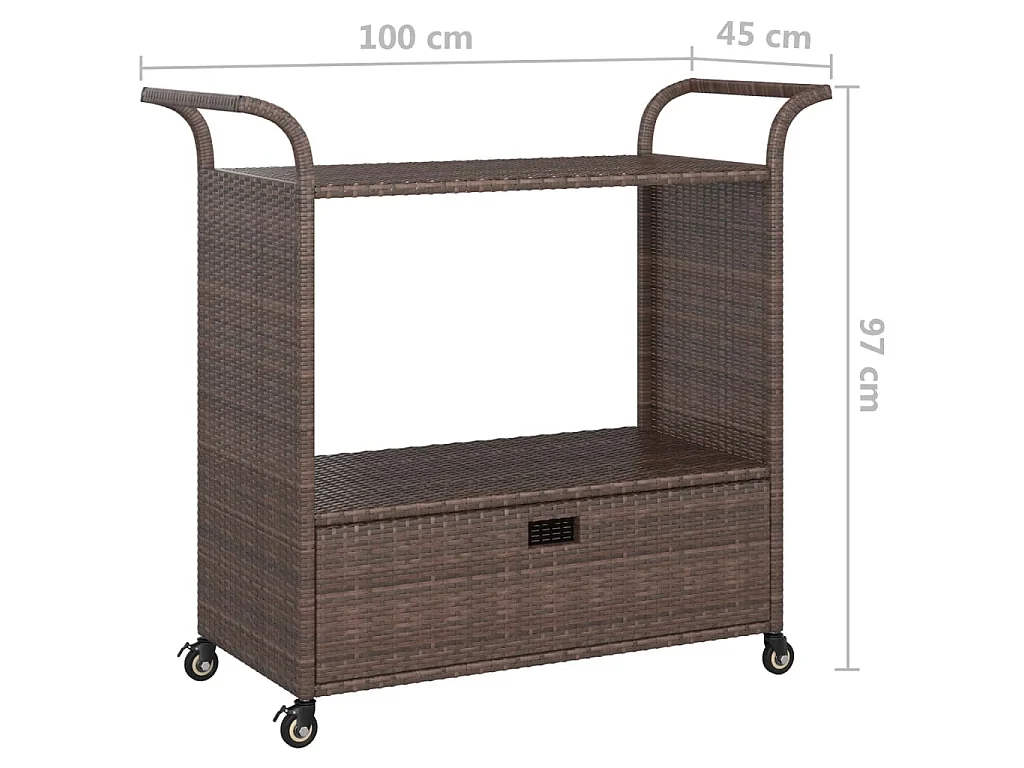 Serveerwagen met lade 100x45x97 cm poly rattan bruin