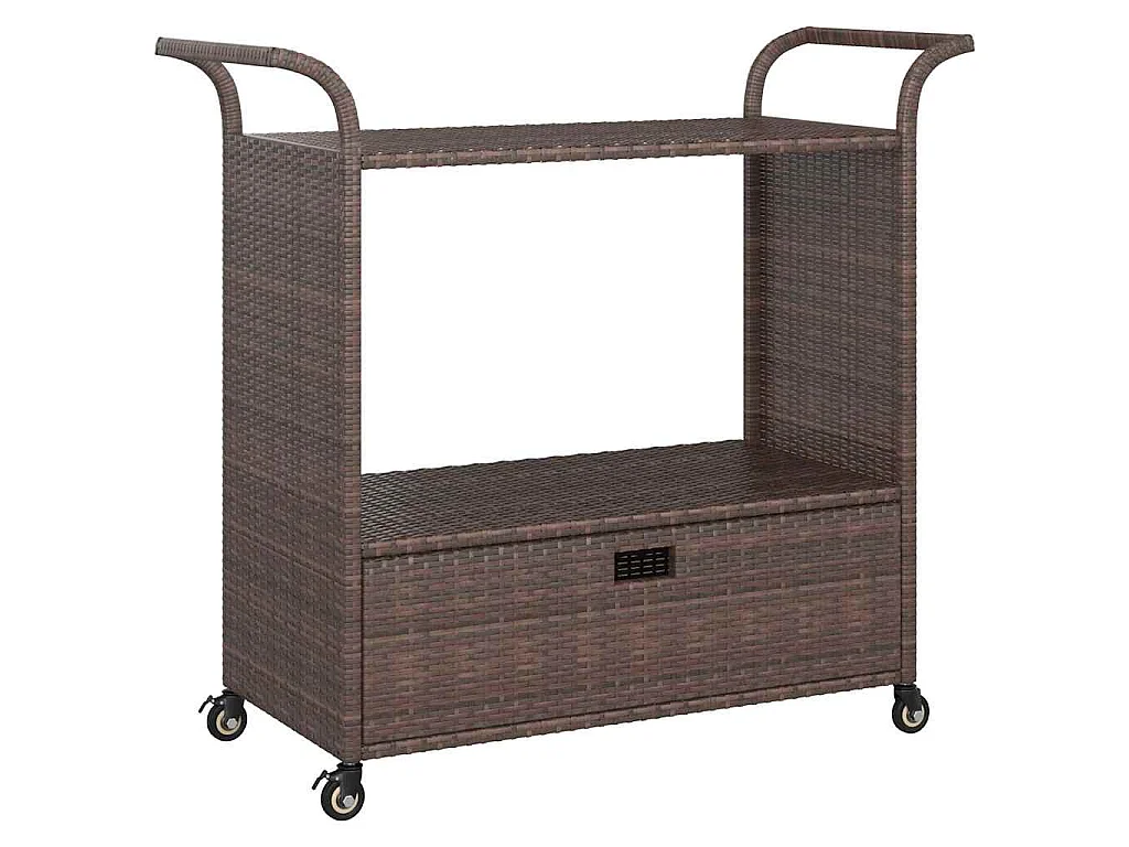 Serveerwagen met lade 100x45x97 cm poly rattan bruin