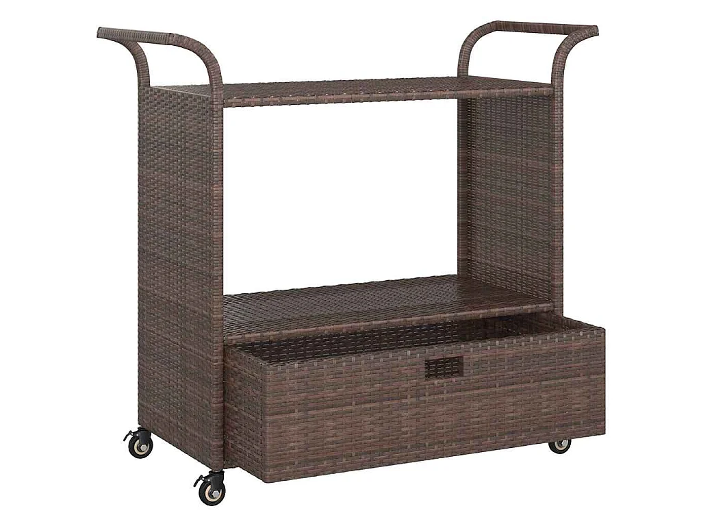 Serveerwagen met lade 100x45x97 cm poly rattan bruin