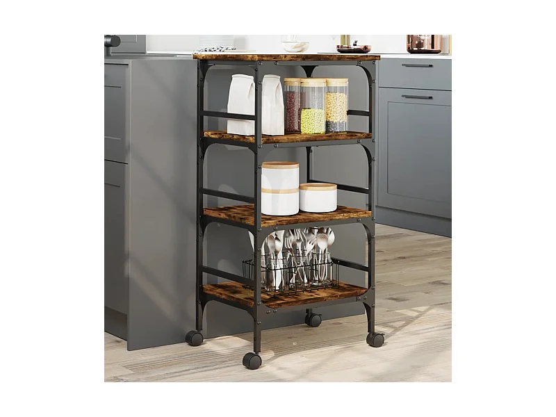 Chariot de cuisine chêne fumé 45x35x89,5 cm bois d'ingénierie