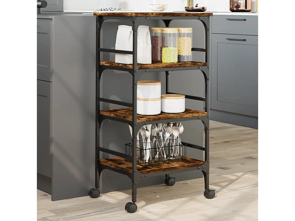 Carrito de cocina madera ingeniería roble ahumado 45x35x89,5 cm