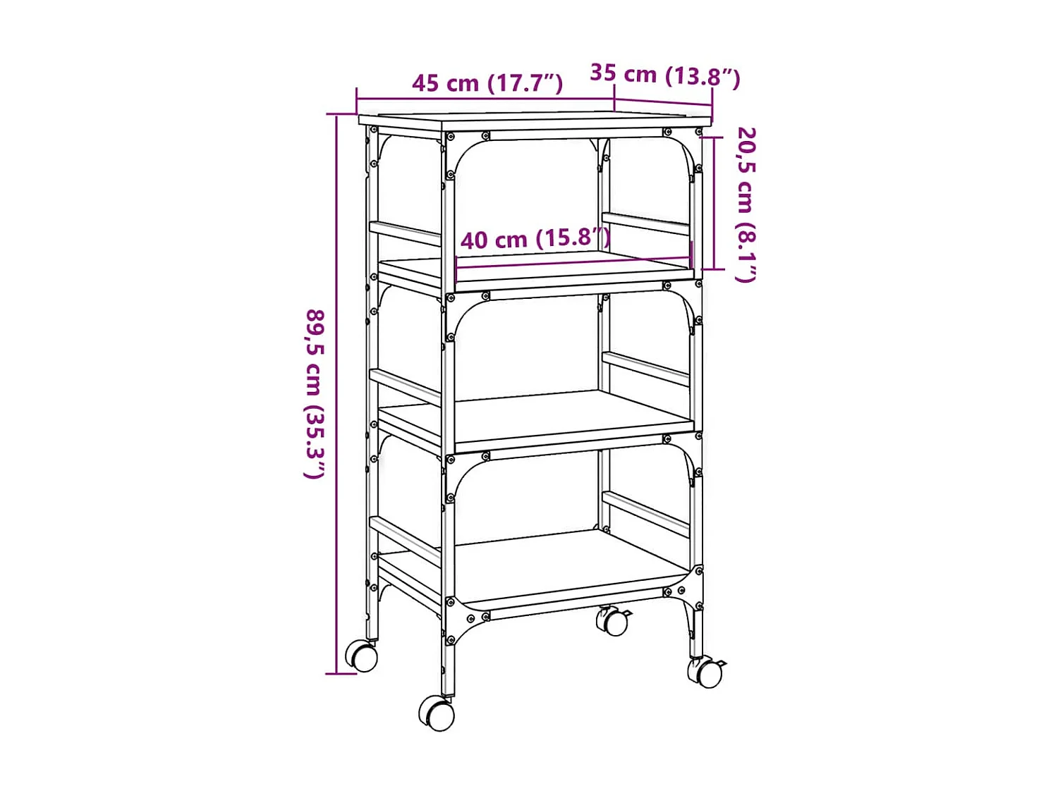 Carrito de cocina madera ingeniería roble ahumado 45x35x89,5 cm