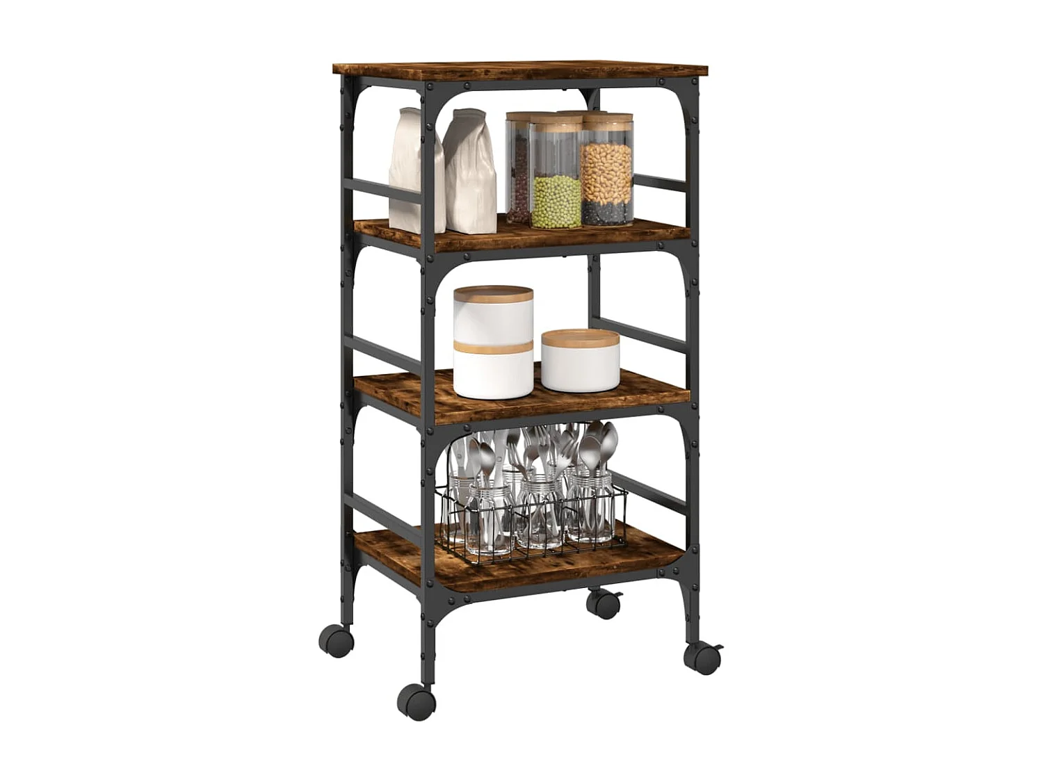 Carrito de cocina madera ingeniería roble ahumado 45x35x89,5 cm