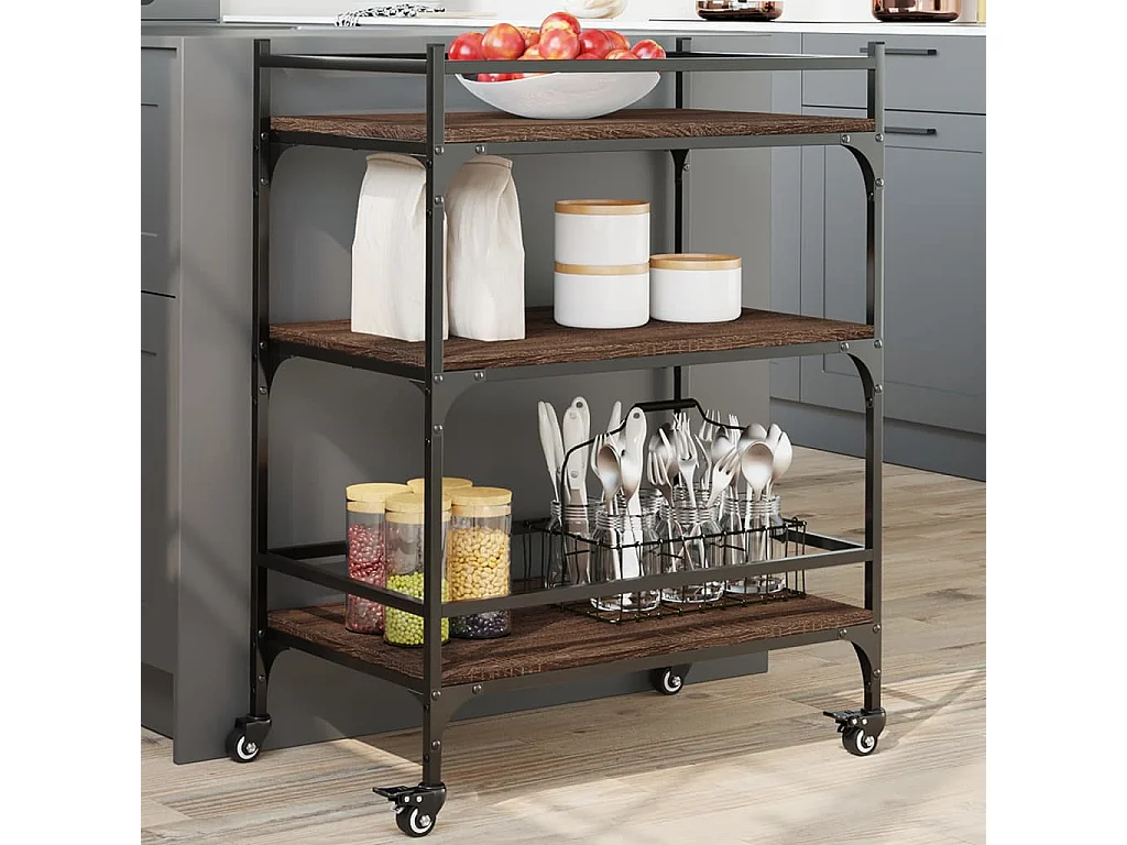 Carrello Cucina Rovere Marrone 65x40x86,5 cm Legno Multistrato