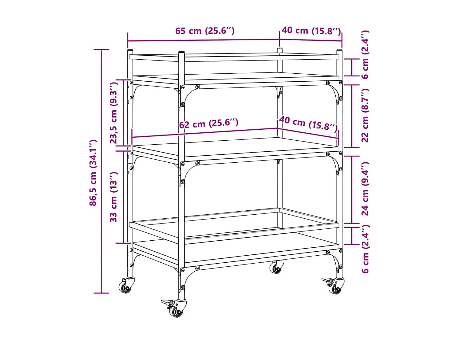Küchenwagen Braun Eichen-Optik 65x40x86,5 cm Holzwerkstoff