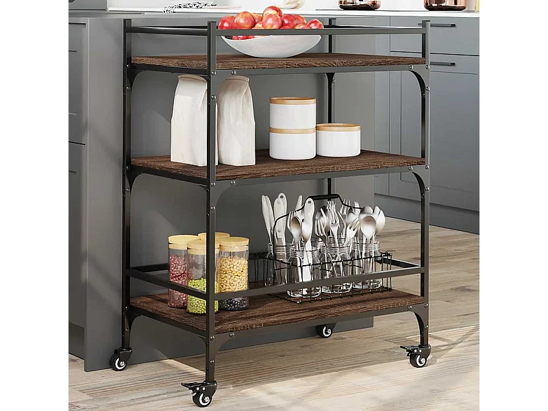 Chariot de cuisine chêne marron 65x40x86,5 cm bois d'ingénierie