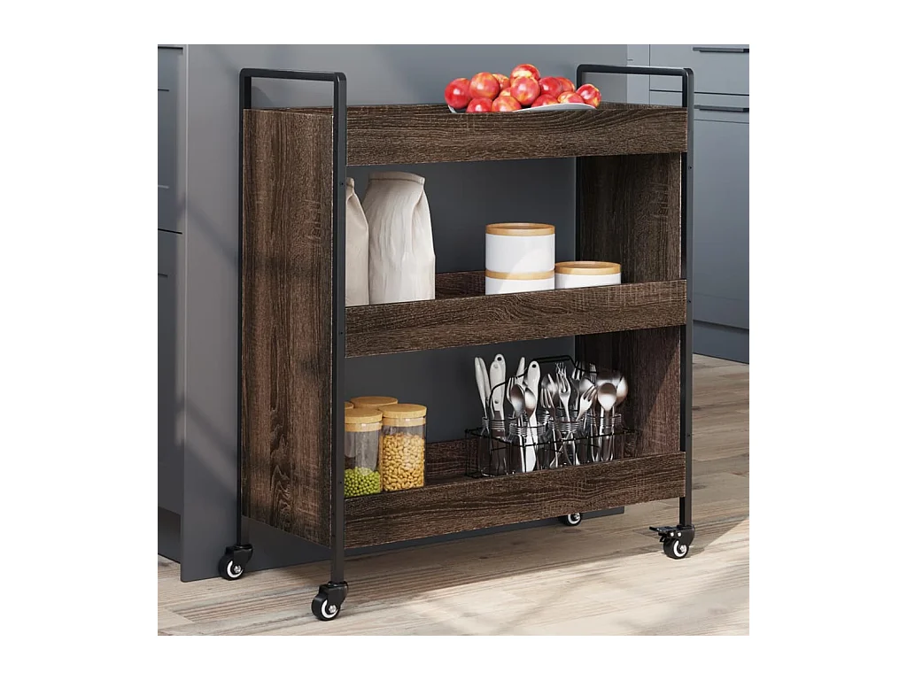 Chariot de cuisine chêne marron 70x30x82 cm bois d'ingénierie