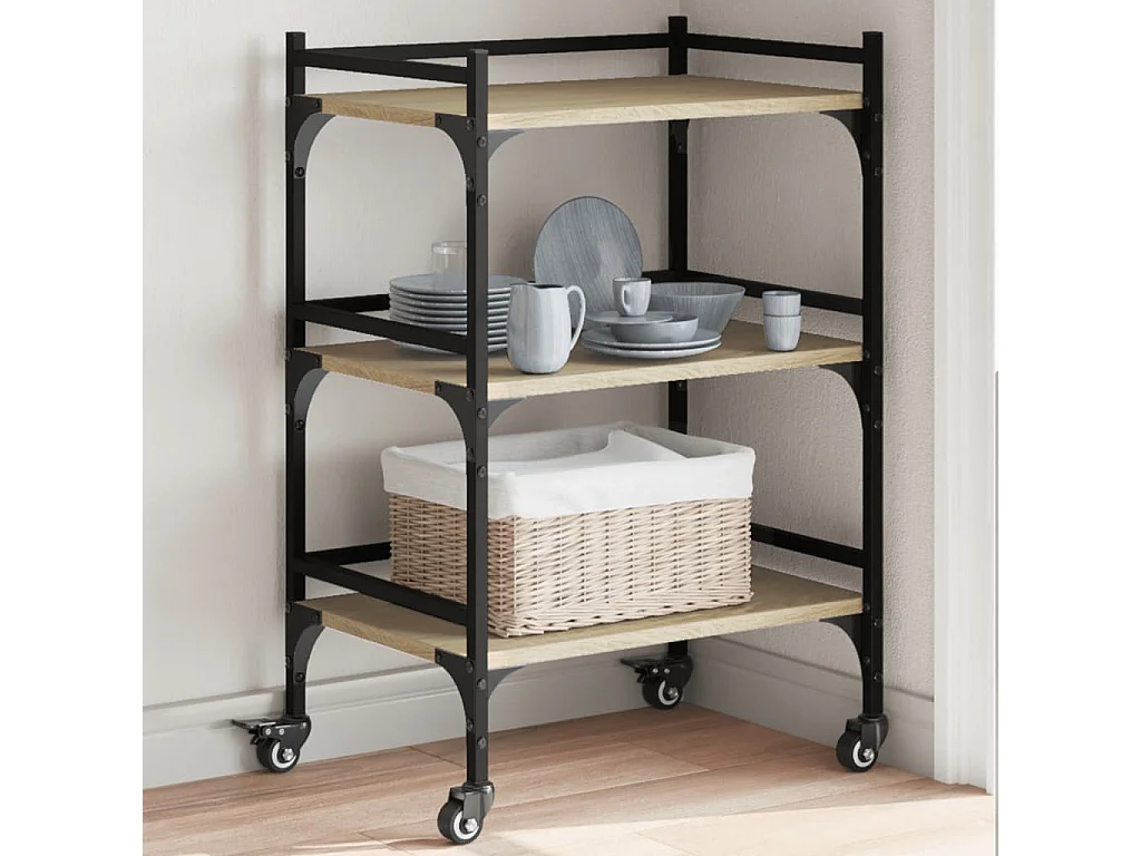 Chariot de cuisine chêne sonoma 50x35x75,5 cm bois d'ingénierie