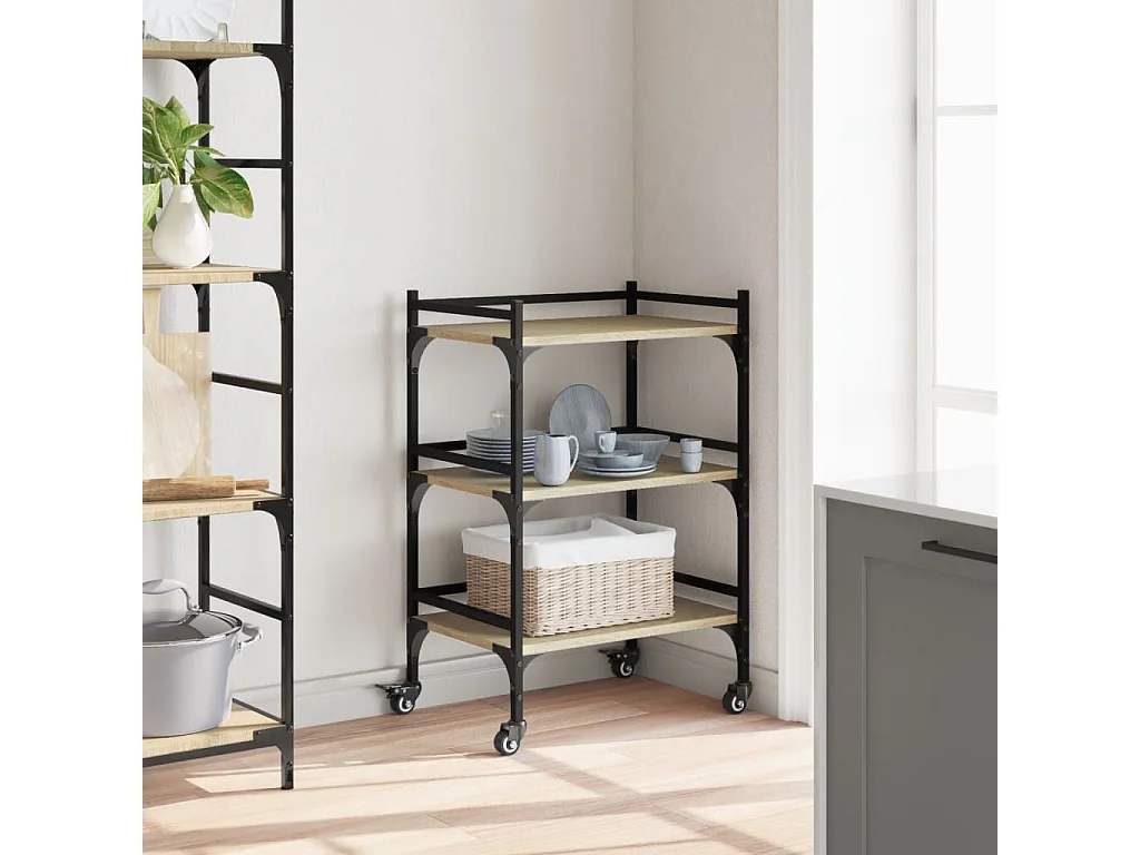 Chariot de cuisine chêne sonoma 50x35x75,5 cm bois d'ingénierie