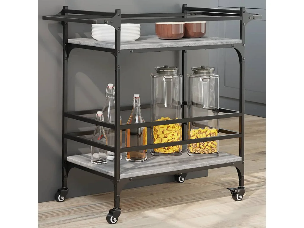 Carrello da Cucina Grigio Sonoma 82x40x78,5cm Legno Multistrato