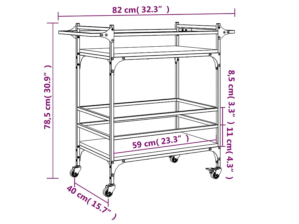 Carrello da Cucina Grigio Sonoma 82x40x78,5cm Legno Multistrato