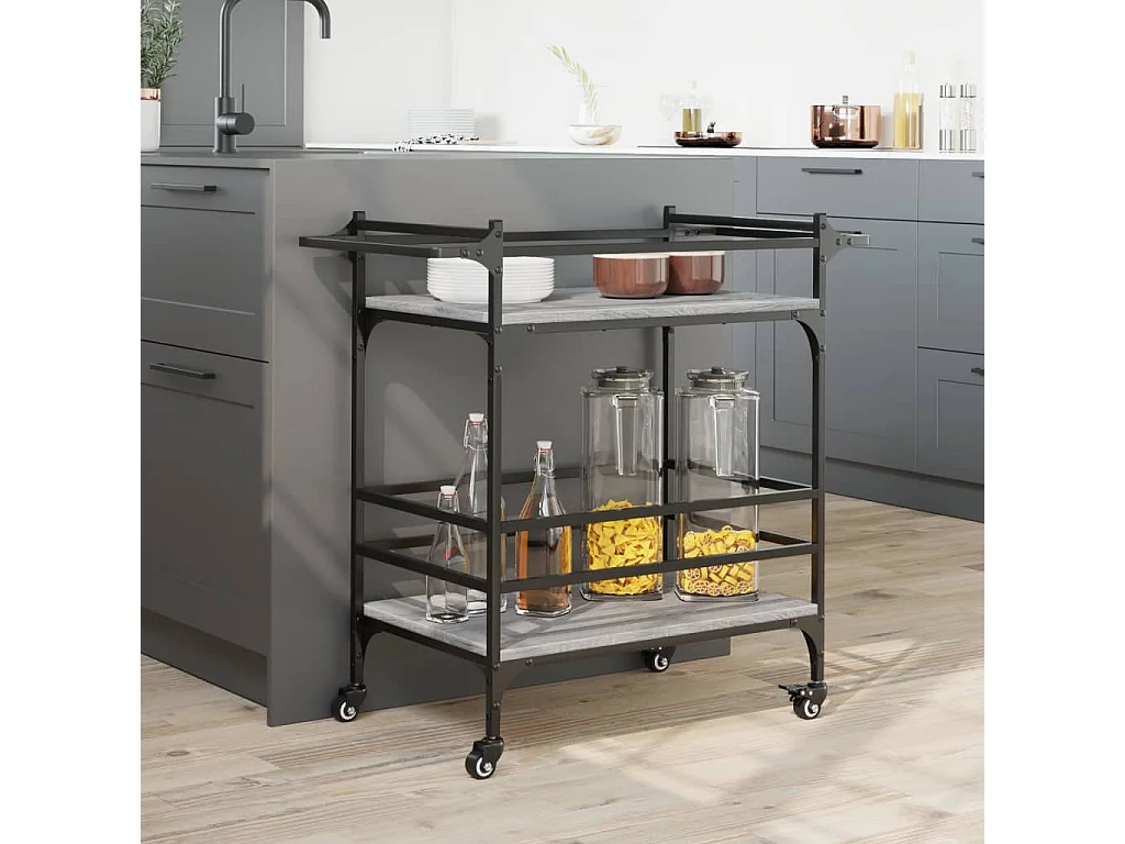 Carrello da Cucina Grigio Sonoma 82x40x78,5cm Legno Multistrato