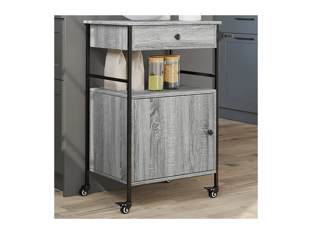 Chariot de cuisine sonoma gris 56x43x89,5 cm bois d'ingénierie