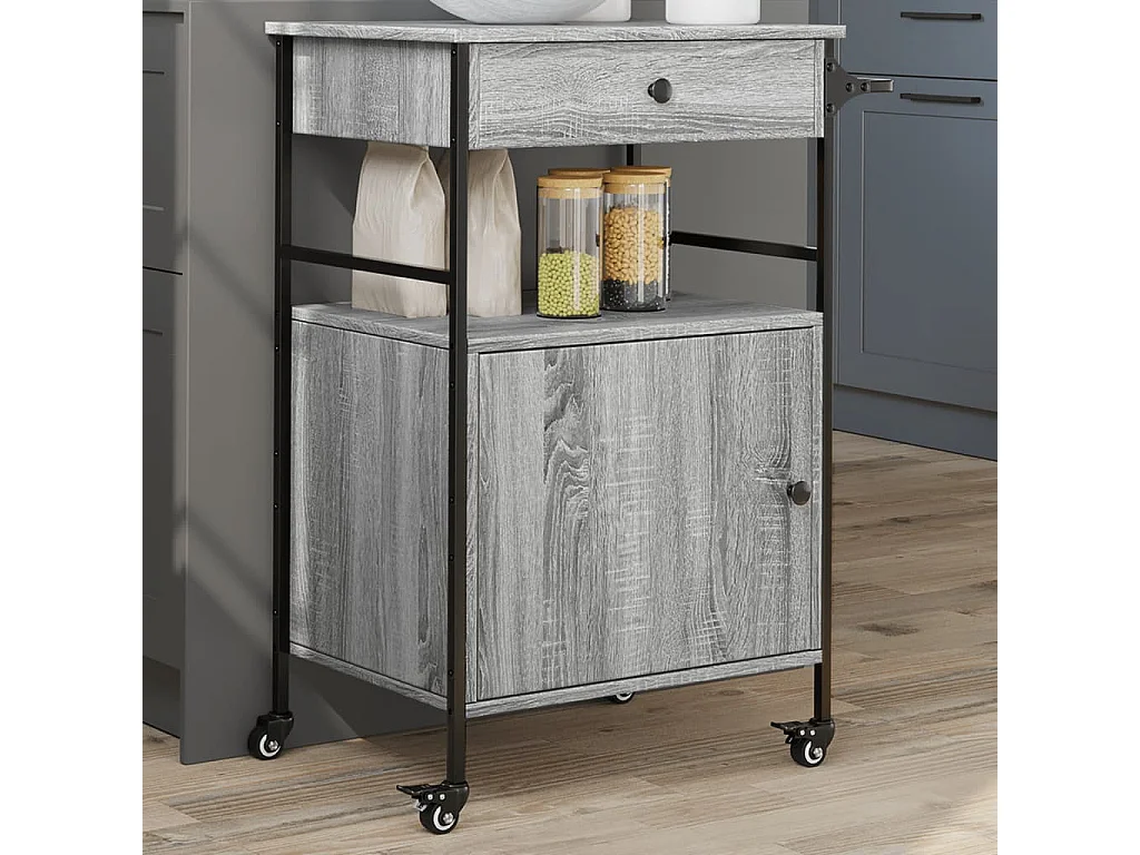 Chariot de cuisine sonoma gris 56x43x89,5 cm bois d'ingénierie