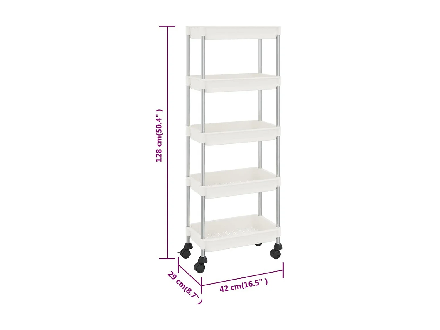 Keukentrolley 5-laags 42x29x128 cm ijzer en ABS wit