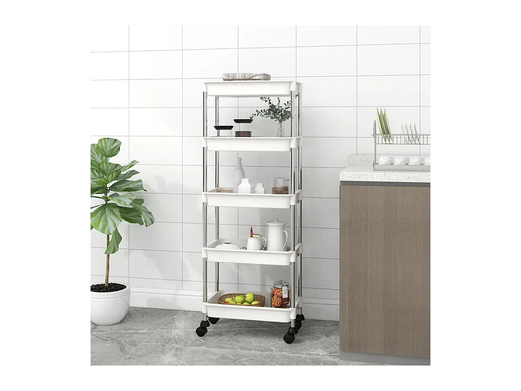 Chariot de cuisine 5 niveaux Blanc 42x29x128 cm Fer et ABS